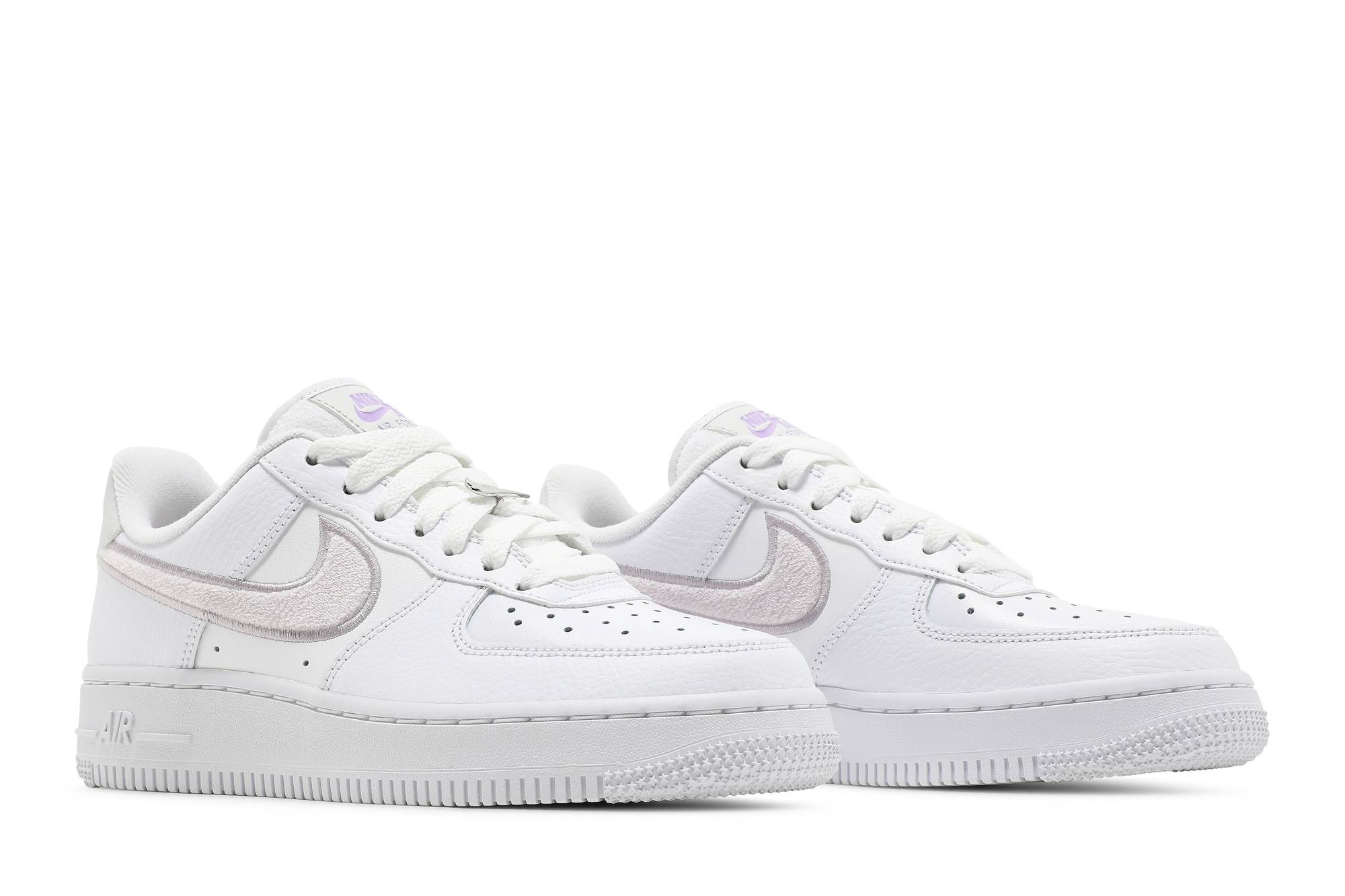 (Women) Nike Air Force 1 07 Essential Chenille Swoosh - White Lilac DN5056-100 Skidge - Image 8