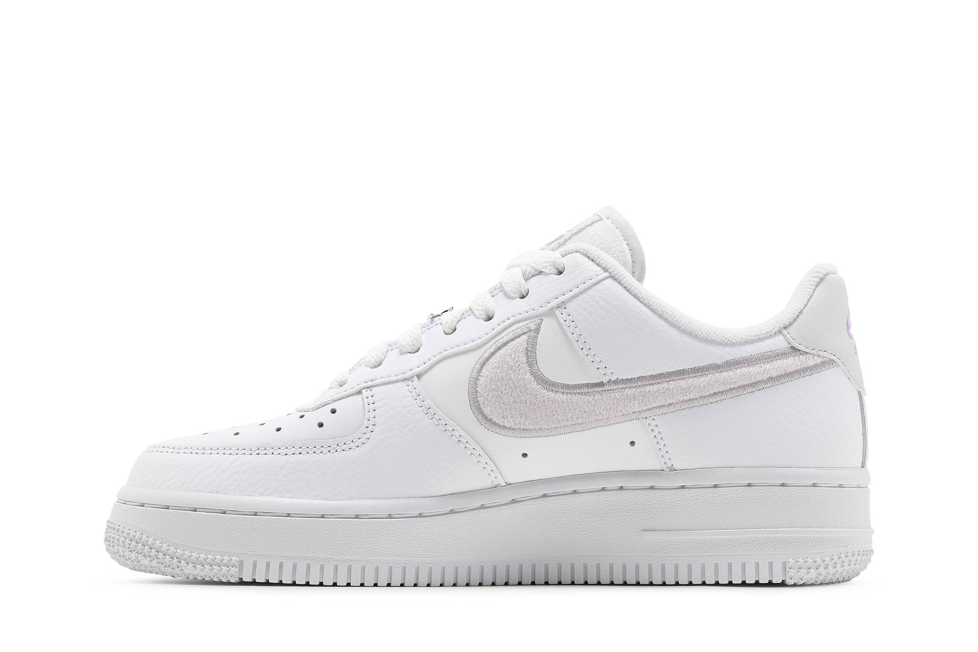 (Women) Nike Air Force 1 07 Essential Chenille Swoosh - White Lilac DN5056-100 Skidge - Image 3