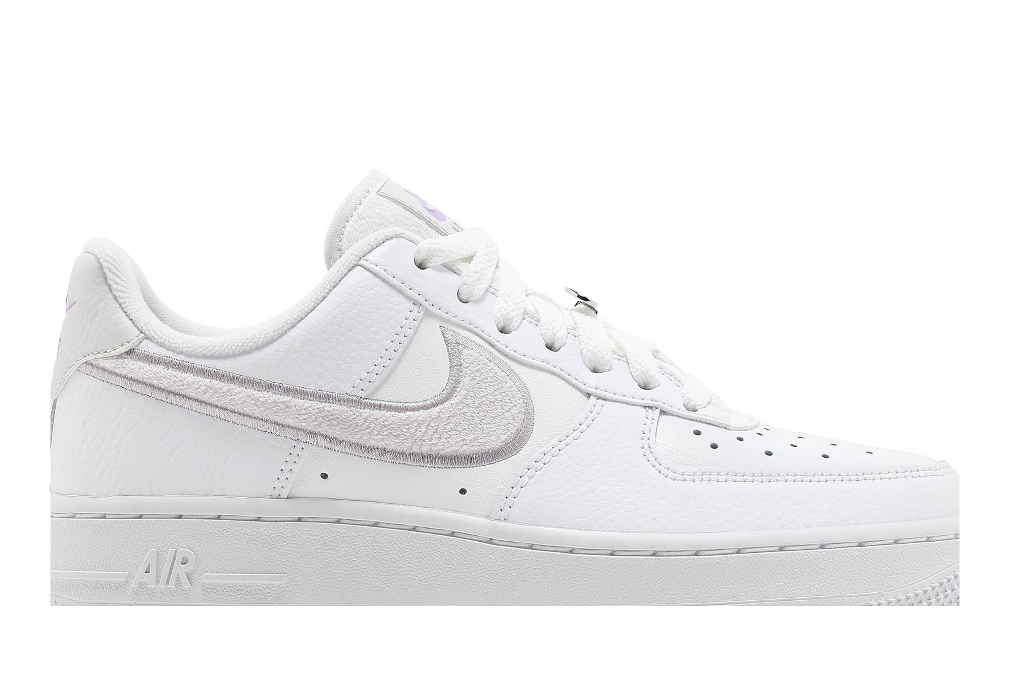(Women) Nike Air Force 1 07 Essential Chenille Swoosh - White Lilac DN5056-100 Skidge - Image 2